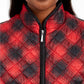 Colete esportivo feminino Karen Scott xadrez puffer vermelho brilhante tamanho grande