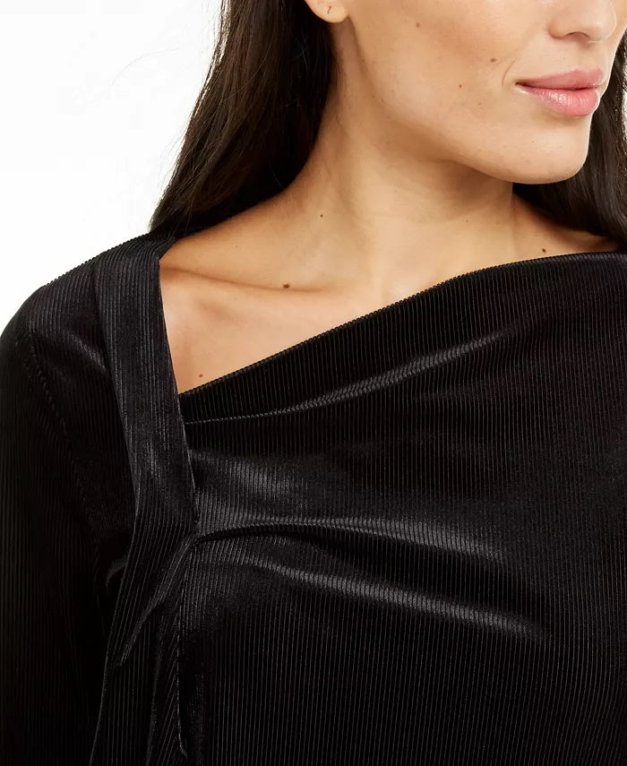 Blusa de veludo com decote assimétrico Alfani feminina, preta, tamanho extra grande