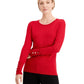 Suéter feminino metálico com gola redonda e punhos com tachas, tamanho médio, vermelho, da coleção JM