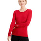 Suéter metálico com gola redonda e punhos com tachas da coleção feminina JM, vermelho brilhante, tamanho XXG