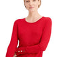 Suéter metálico com gola redonda e punhos com tachas da coleção feminina JM, vermelho brilhante, tamanho XXG