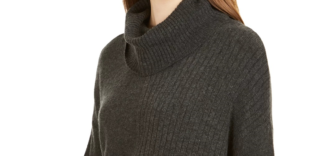 Suéter túnica feminino estilo &amp; co com gola alta canelada e ponto misto, cinza, tamanho pequeno