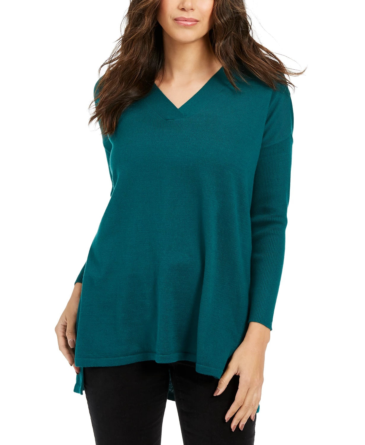 Suéter túnica feminino com decote em V estilo &amp; co, verde, tamanho extragrande