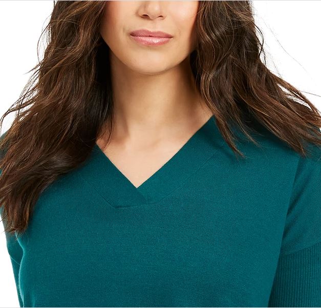 Suéter túnica feminino com decote em V estilo &amp; co, verde, tamanho extragrande
