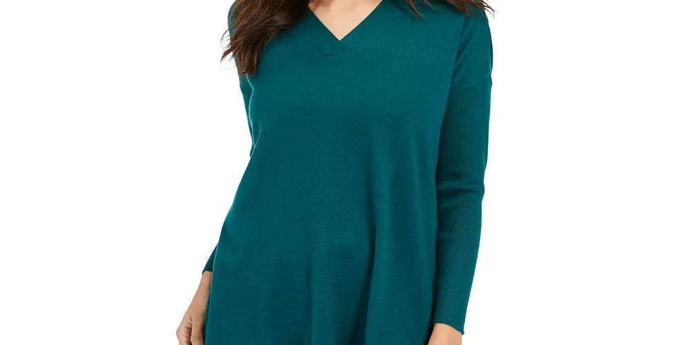 Suéter túnica feminino com decote em V, estilo &amp; co, vermelho, tamanho grande