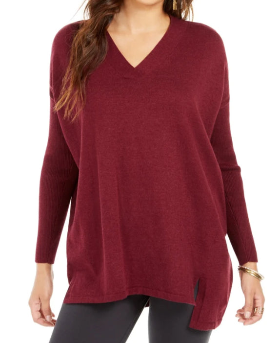 Suéter túnica feminino com decote em V, estilo &amp; co, vermelho, tamanho XX-grande