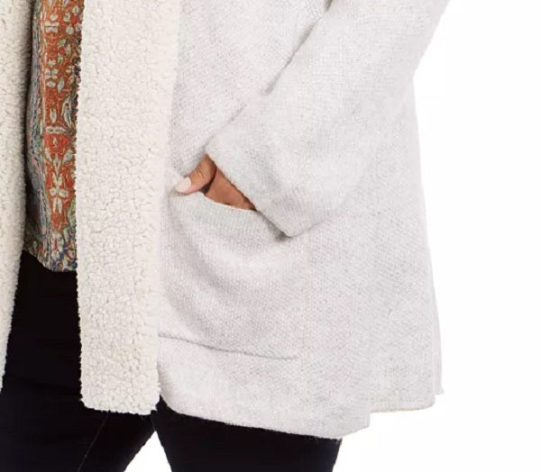 Cardigan feminino plus size com gola sherpa, cinza, tamanho extragrande, estilo &amp; co