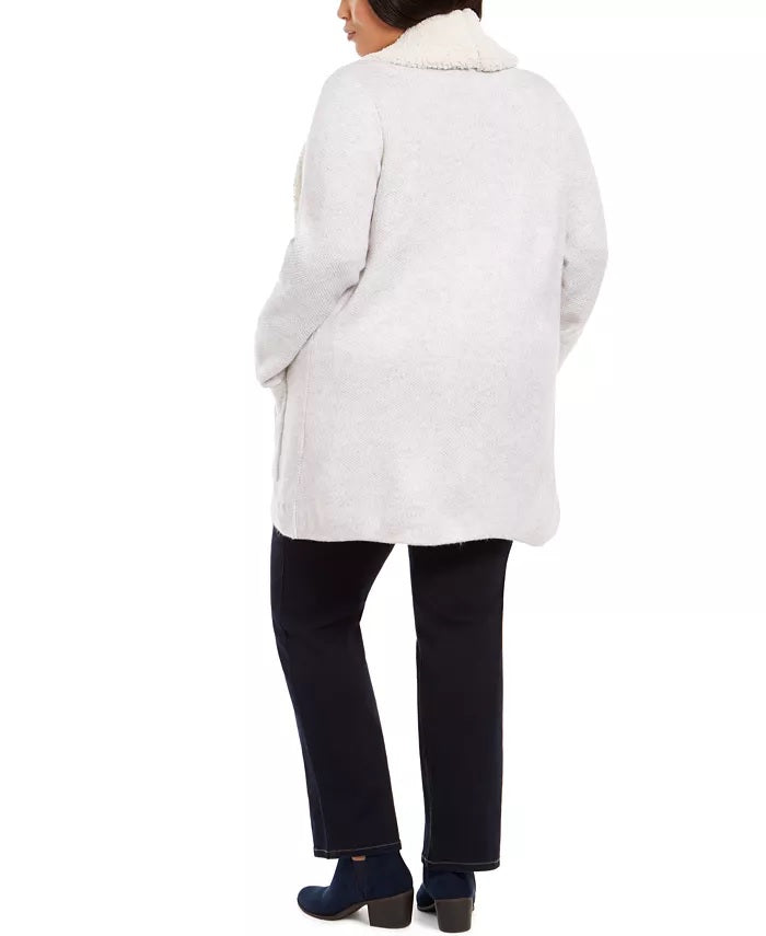 Cardigan feminino plus size com gola sherpa estilo &amp; co, cinza, tamanho 0X