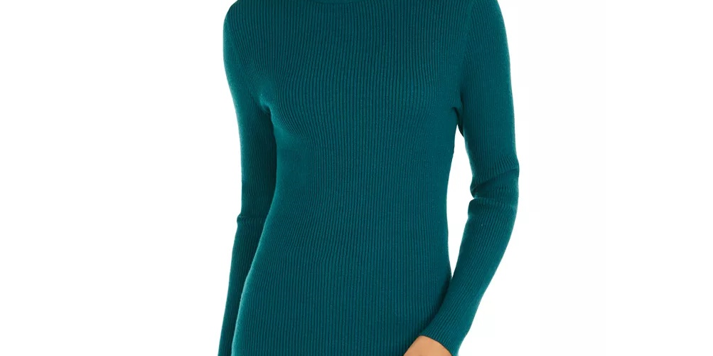 Suéter feminino de gola alta canelada estilo &amp; co verde escuro tamanho grande
