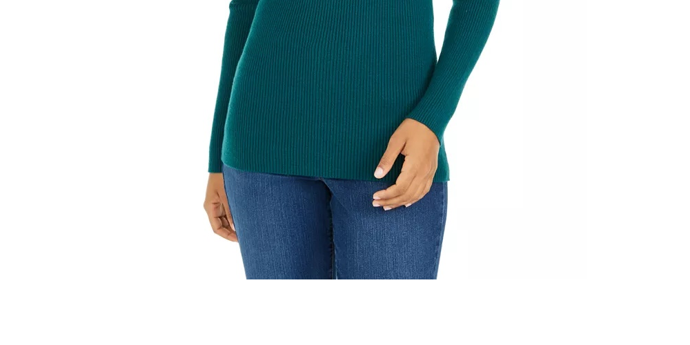 Suéter feminino de gola alta canelada estilo &amp; co verde escuro tamanho grande