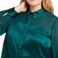 Blusa feminina Alfani Plus Size de cetim com estampa de mídia mista, verde escuro, tamanho 4X