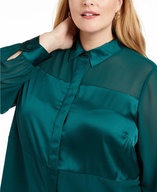 Blusa feminina Alfani Plus Size de cetim com estampa de mídia mista, verde escuro, tamanho 4X