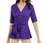 Blusa peplum com amarração frontal e falso envelope Alfani feminina, roxa, tamanho extra grande