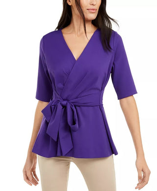 Blusa peplum com amarração frontal e falso envelope Alfani feminina, roxa, tamanho extra grande