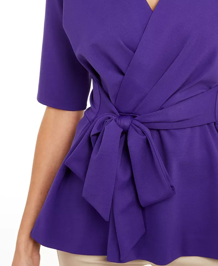 Blusa peplum com amarração frontal e falso envelope Alfani feminina, roxa, tamanho extra grande