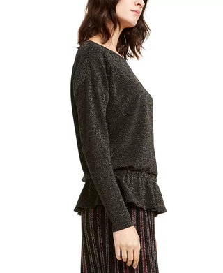 Top peplum metálico feminino Alfani Gunmetal Lurex tamanho pequeno