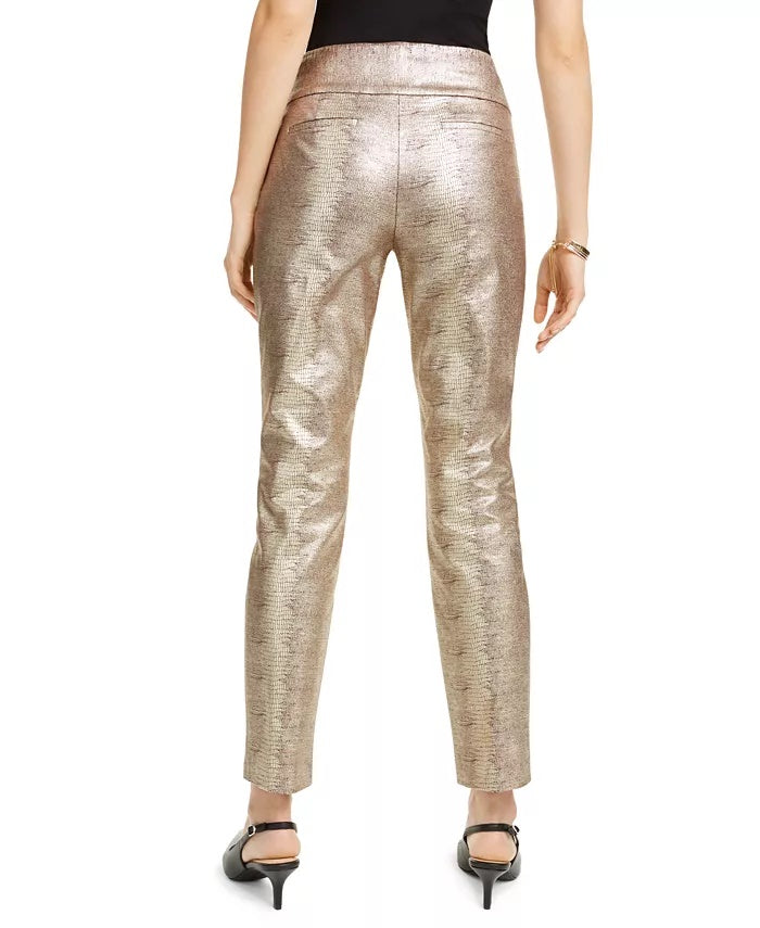 Calça feminina Alfani Tummy-Control com estampa de píton metálica, marrom, tamanho 16