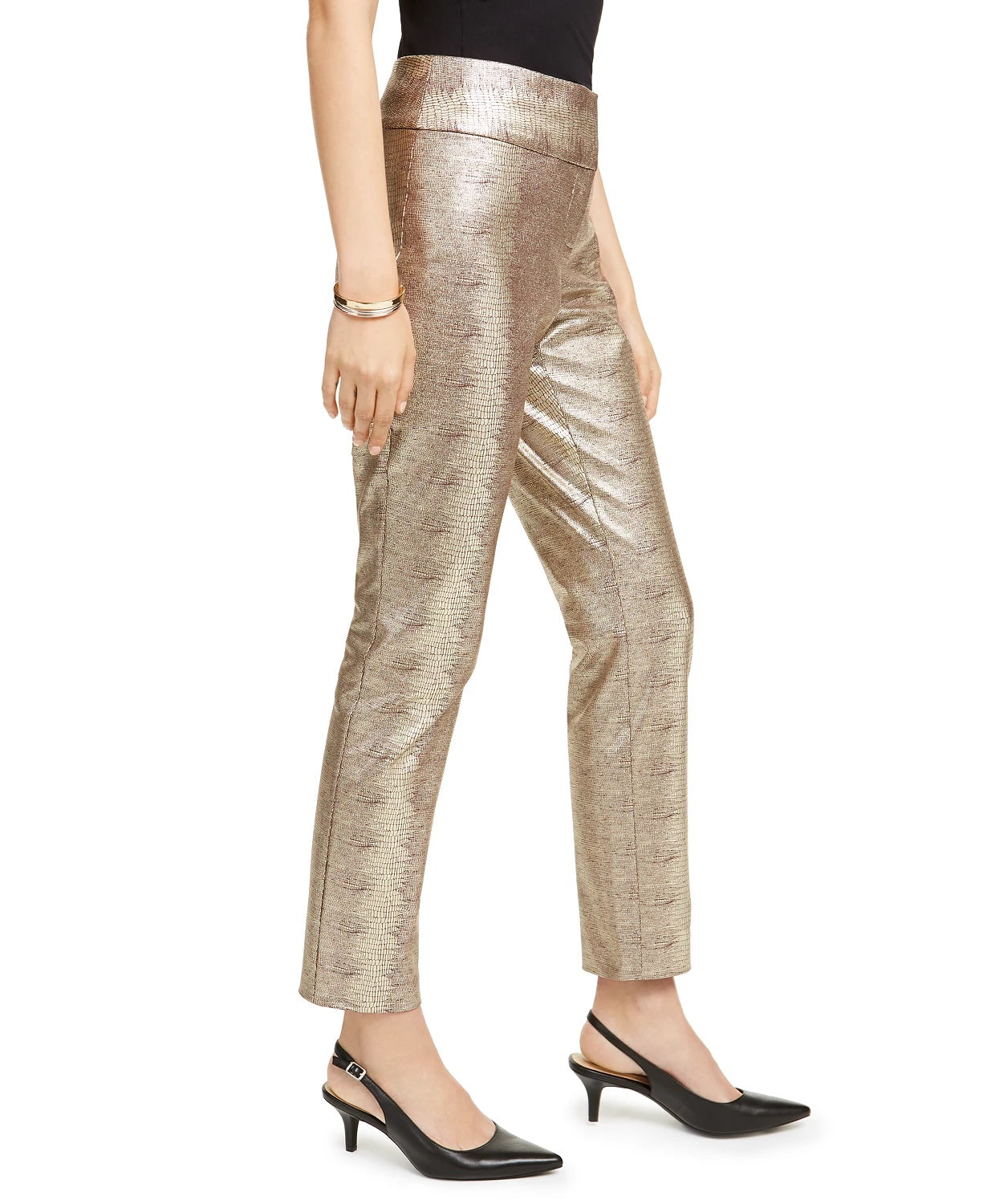 Calça feminina Alfani Tummy-Control com estampa de píton metálica, marrom, tamanho 16