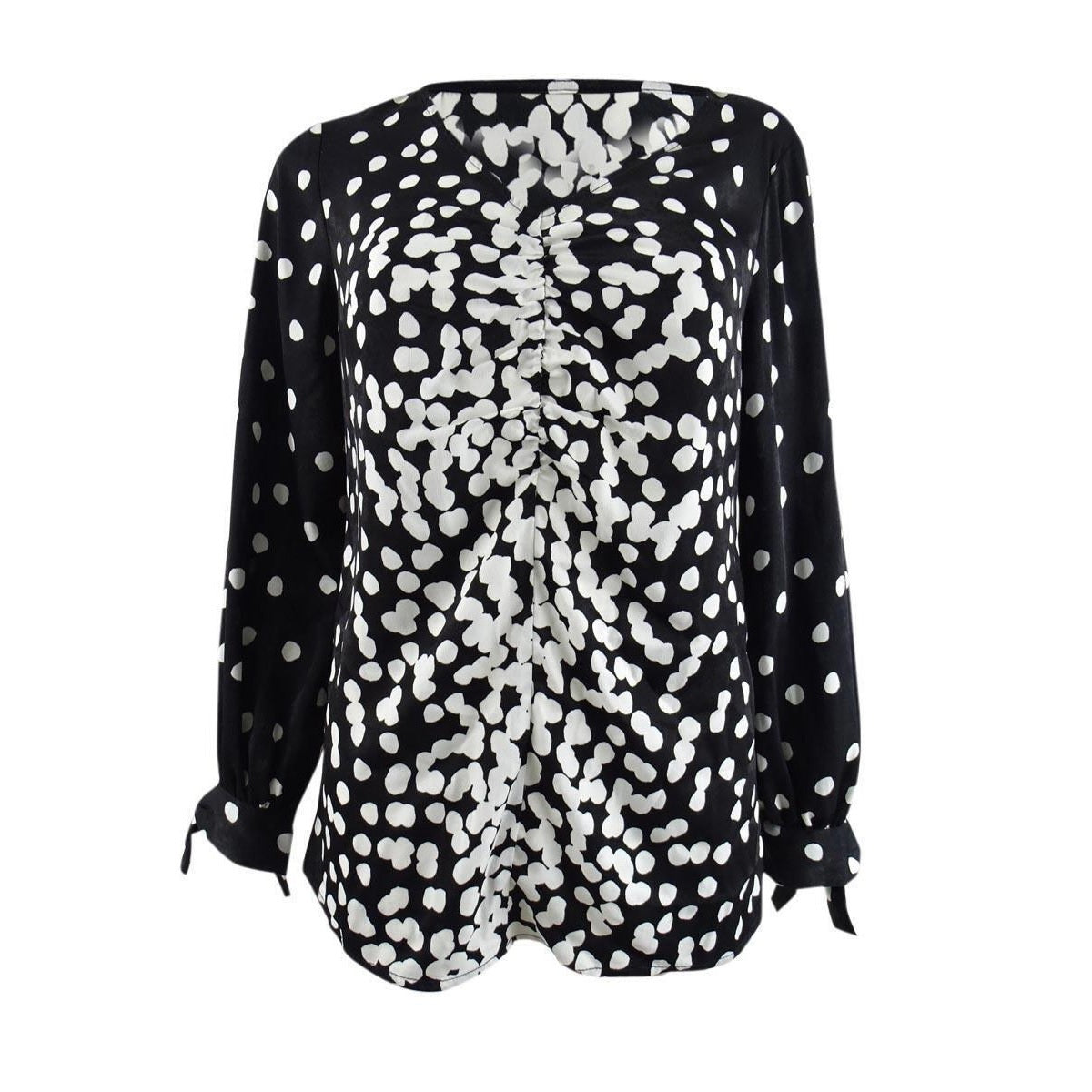 Blusa feminina Alfani com mangas franzidas e amarração, preta, tamanho pequeno