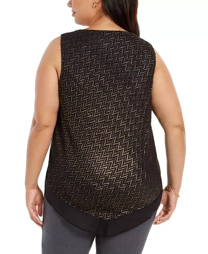 Top feminino Alfani plus size com bainha em V e fios metálicos, preto, tamanho 3 extragrande