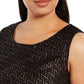 Top feminino Alfani plus size com bainha em V e fios metálicos, preto, tamanho 3 extragrande