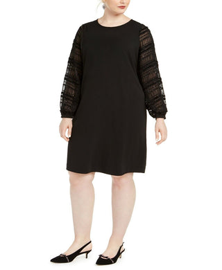 Vestido feminino Alfani Plus Size com mangas enfeitadas e decote profundo, preto, tamanho 2X