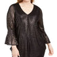 Blusa feminina Alfani Plus Size com estampa metálica e manga sino, cinza, tamanho 3X