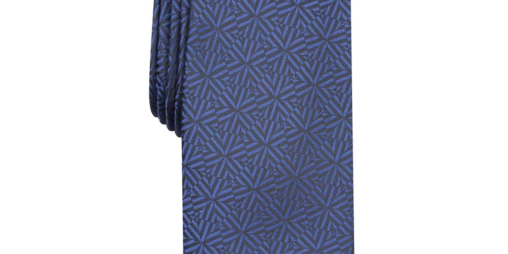 Gravata Alfani Masculina Slim Geométrica Azul Escuro Tamanho Regular