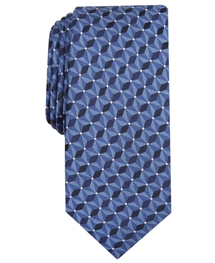 Gravata Alfani Masculina Slim Geométrica Azul Escuro Tamanho Regular