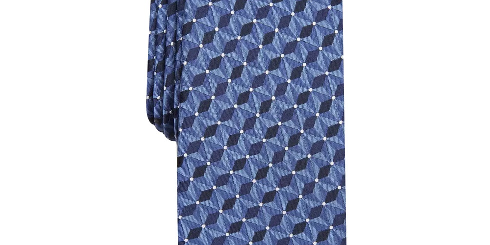 Gravata Alfani Masculina Slim Geométrica Azul Escuro Tamanho Regular