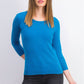 Suéter feminino Maison Jules com gola redonda canelada, azul, tamanho grande