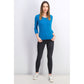 Suéter feminino Maison Jules com gola redonda canelada, azul, tamanho grande