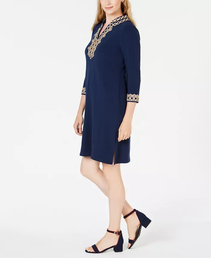 Vestido feminino Charter Club com acabamento trançado, azul, tamanho extra grande