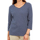 Karen Scott Blusa Listrada Feminina Gola V Azul Marinho Tamanho Médio