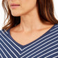 Karen Scott Blusa Listrada Feminina Gola V Azul Marinho Tamanho Médio