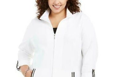 Jaqueta feminina Karen Scott Sport French Terry com acabamento em fita, branca, tamanho extra grande