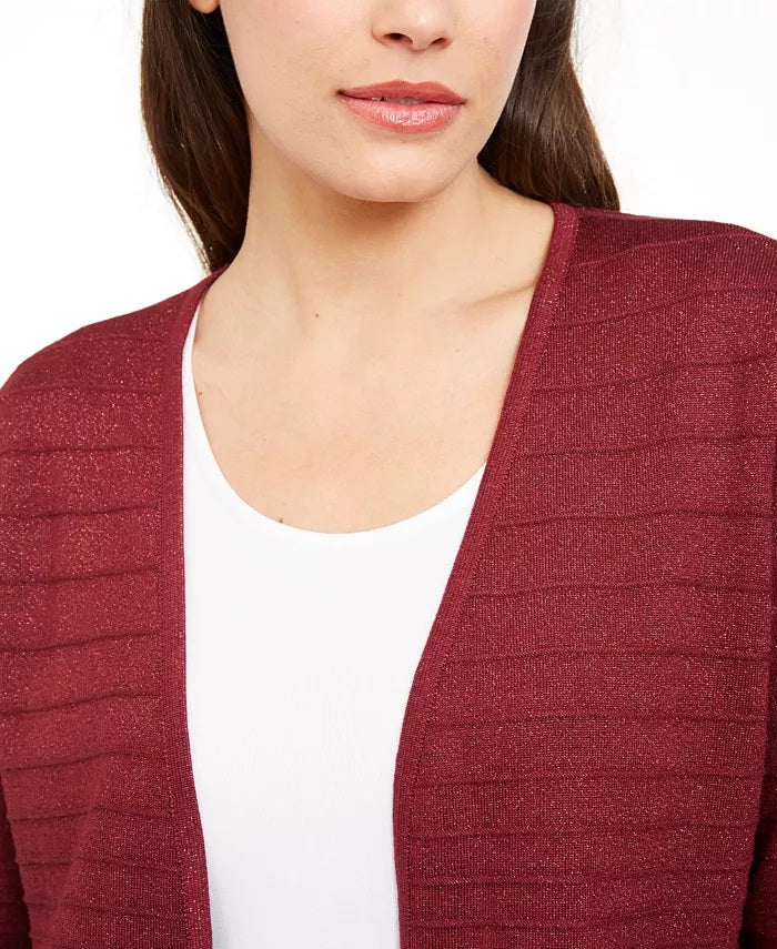 Cardigan feminino Alfani metálico com abertura frontal, vermelho, tamanho pequeno