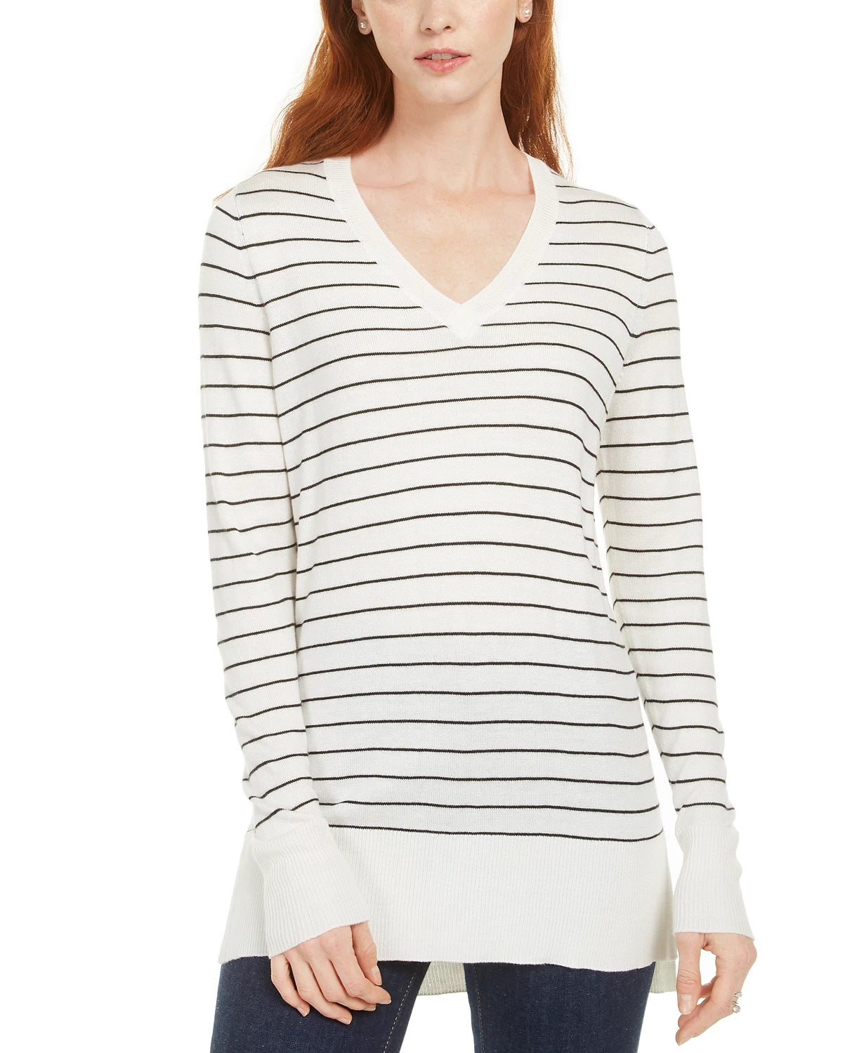 Suéter feminino listrado skinny Maison Jules, branco, tamanho médio