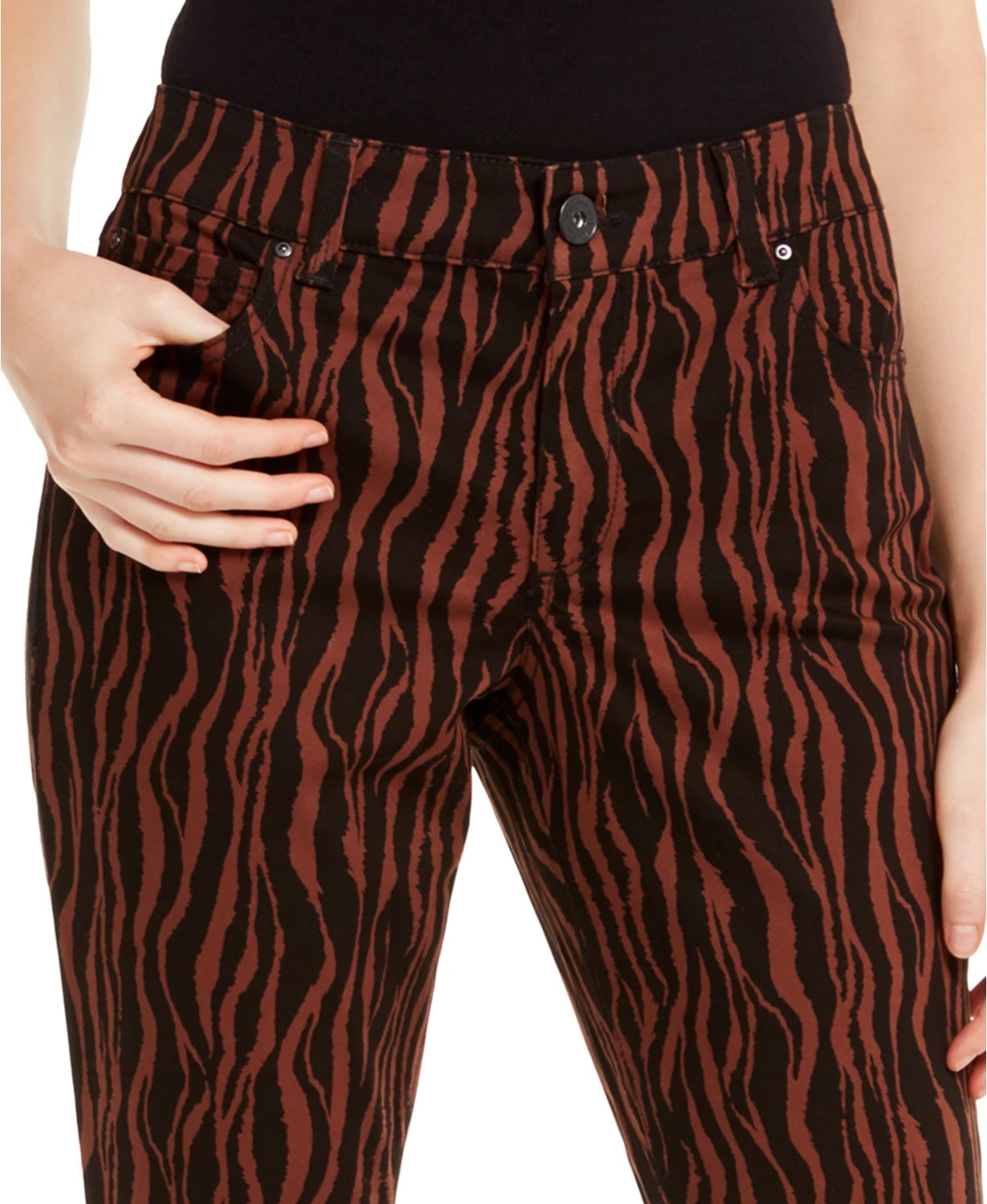 Calça jeans skinny feminina INCEssentials com estampa de tigre, marrom, tamanho 0, da INC International Concepts