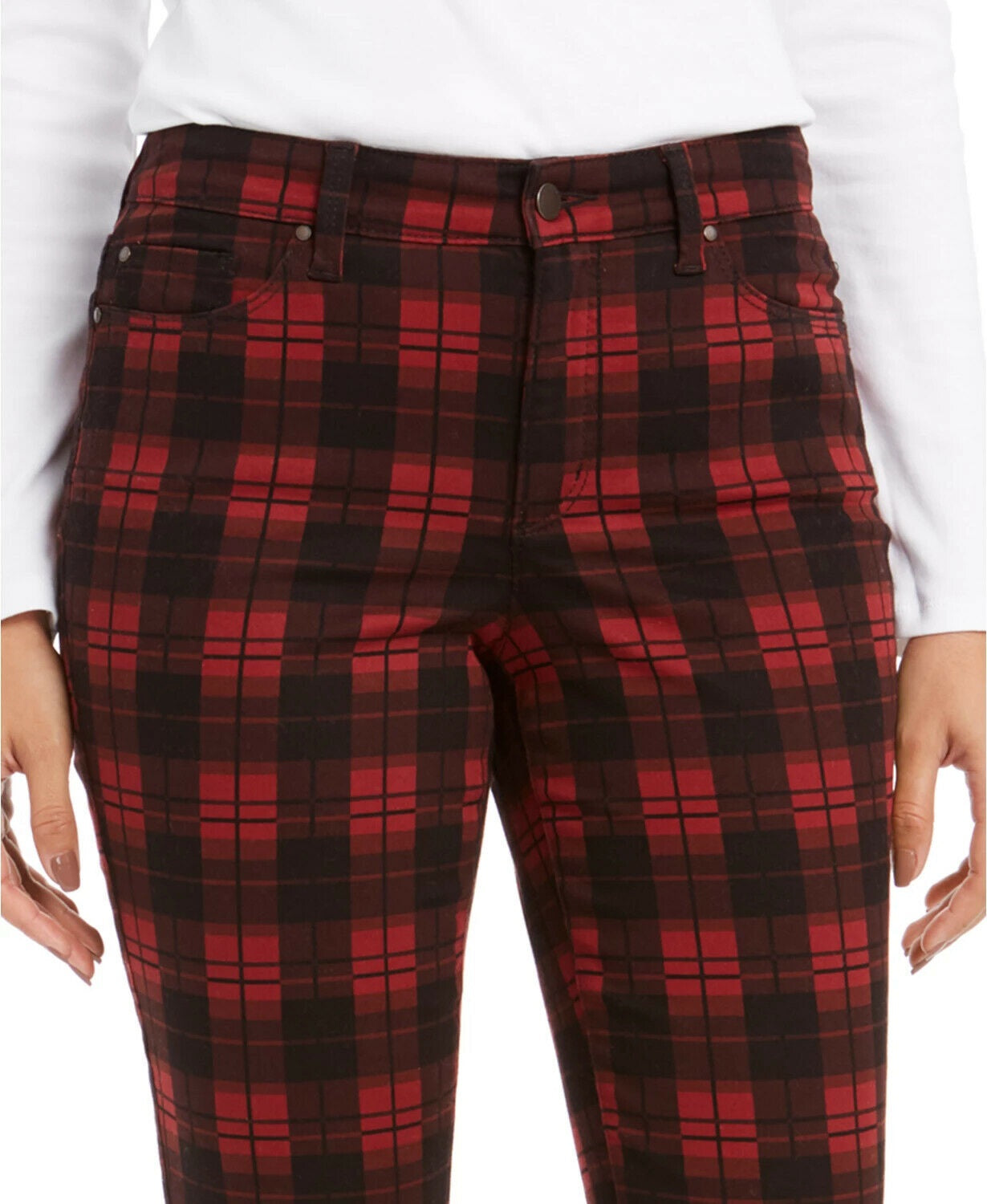 Calça jeans feminina xadrez com controle de barriga Charter Club, preta, tamanho 10