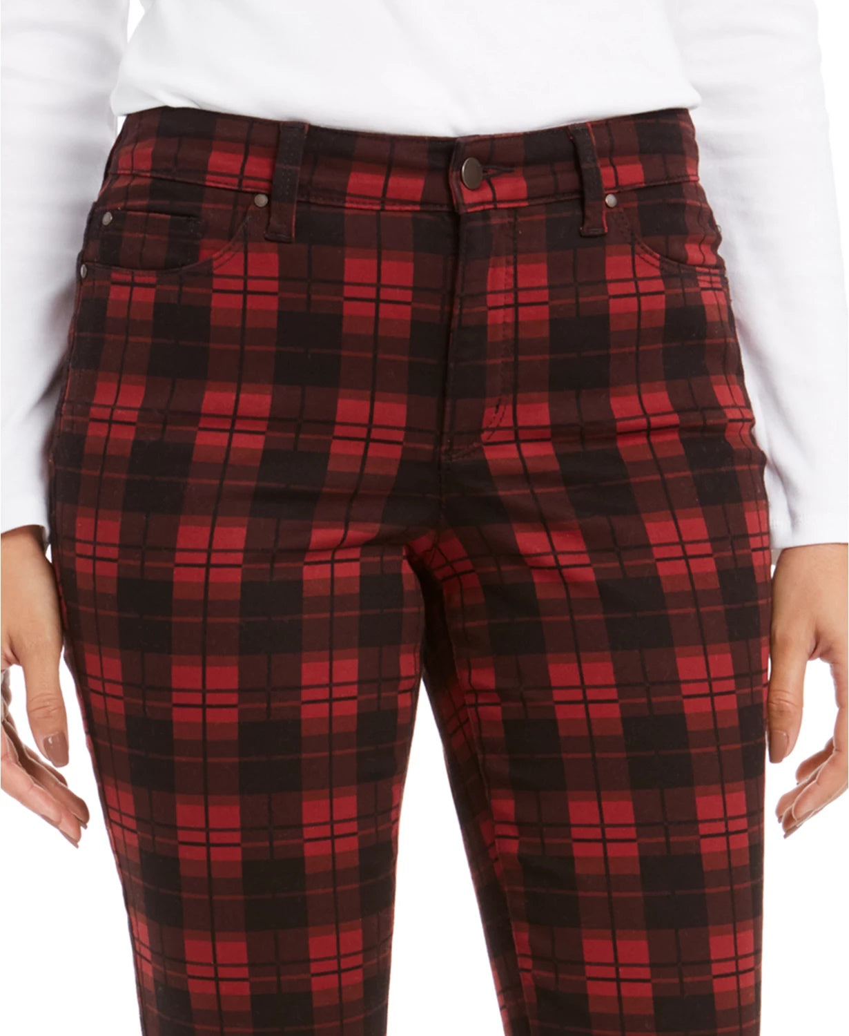 Calça jeans feminina xadrez com controle de barriga Charter Club, preta, tamanho 12