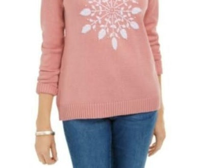 Karen Scott Suéter Feminino com Apliques de Floco de Neve Rosa Tamanho Grande