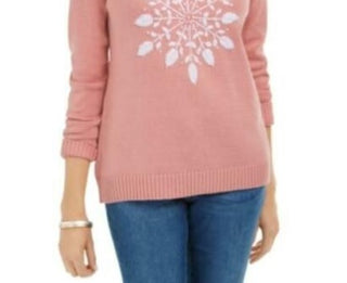Karen Scott Suéter Feminino com Apliques de Floco de Neve Rosa Tamanho Grande