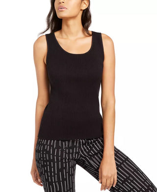 Suéter feminino Alfani sem mangas com decote redondo, preto, tamanho grande