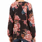 Top feminino estilo camponês com bainha de lenço estampado, preto, tamanho pequeno