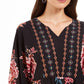 Top feminino estilo camponês com bainha de lenço estampado, preto, tamanho pequeno
