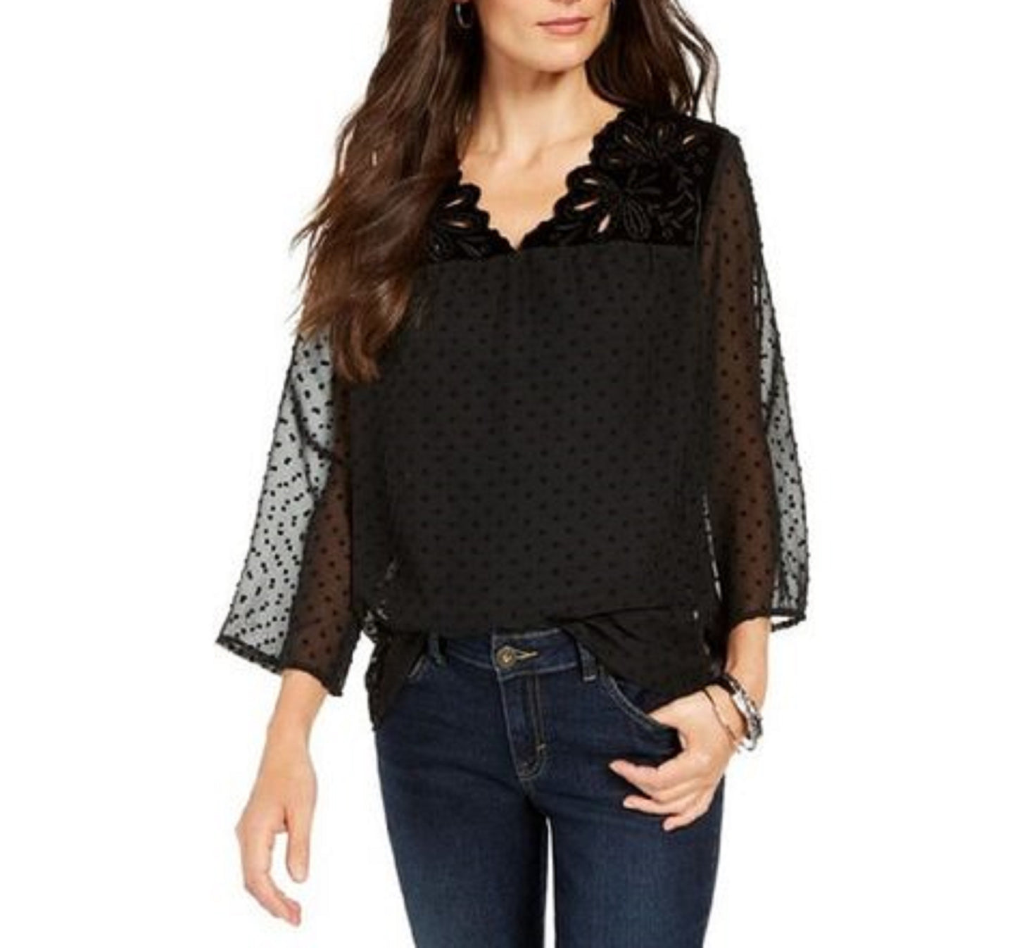 Blusa feminina de mangas transparentes com estampa de mídia mista, preta, tamanho XXG