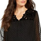 Blusa feminina de mangas transparentes com estampa de mídia mista, preta, tamanho XXG