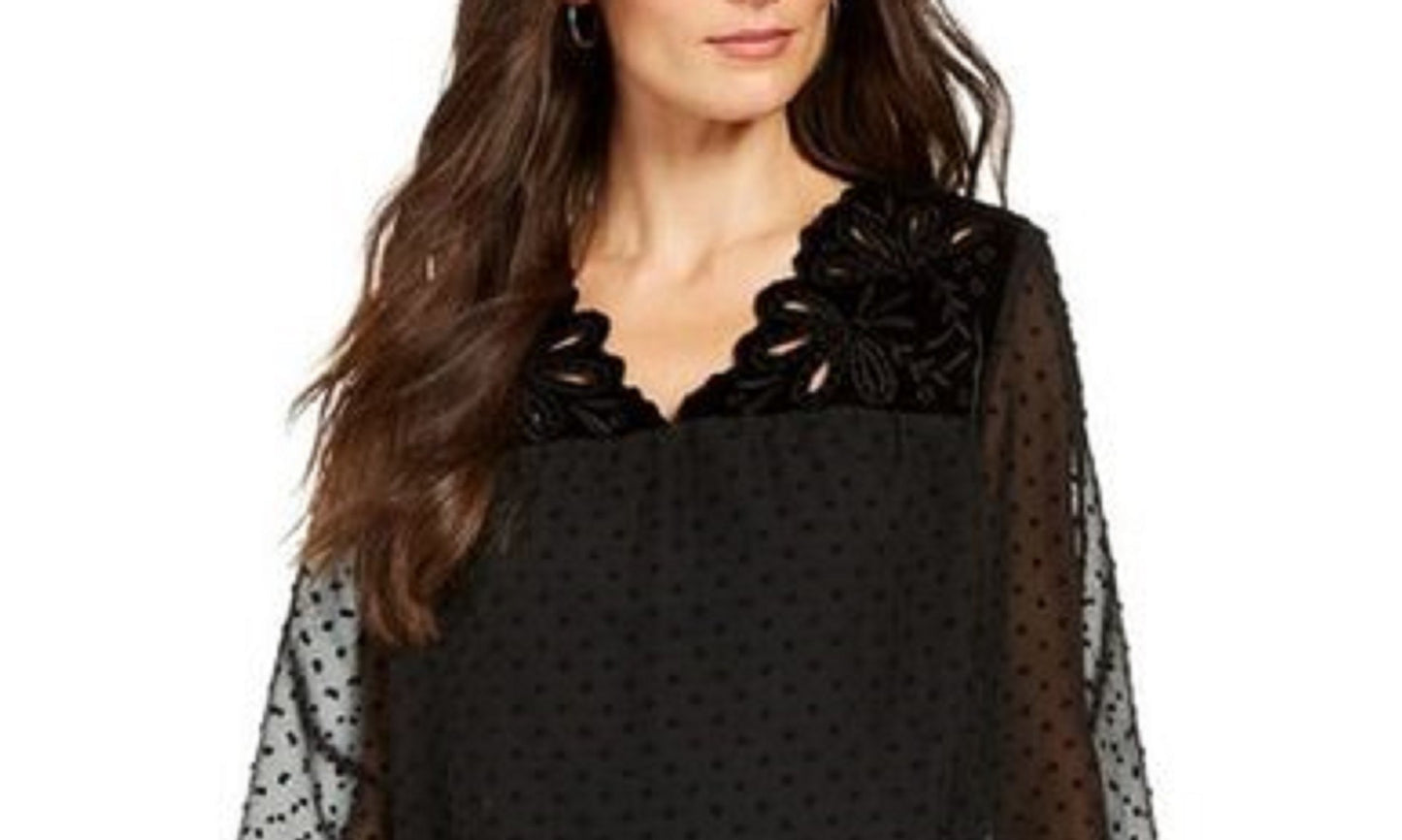 Blusa feminina de mangas transparentes com estampa de mídia mista, preta, tamanho XXG
