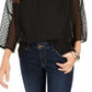 Blusa feminina de mangas transparentes com estampa de mídia mista, preta, tamanho XXG